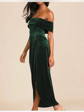 Lulu's Emerald Green One-Shoulder Velvet Gown